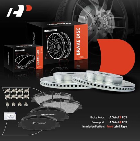 A-Premium 11.15 inch (283.1mm) Front Drilled and Slotted Disc Brake Rotors + Ceramic Pads Kit Compatible with Select Toyota Models - Corolla 2019-2022, Prius Prime 2020-2022, 6-PC Set in Saudi Arabia