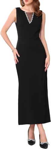 Women's Sleeveless Formal Dress Mesh V Neck Cocktail Evening Wedding Guest Maxi Dress in Saudi Arabia