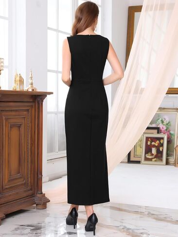 Women's Sleeveless Formal Dress Mesh V Neck Cocktail Evening Wedding Guest Maxi Dress in Saudi Arabia