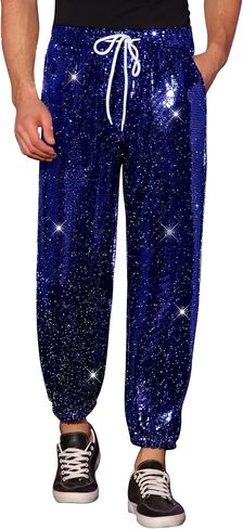 Lars Amadeus Sequins Drawstring Pants for Men's Elastic Waist Nightwear Club Shiny Jogger in Saudi Arabia