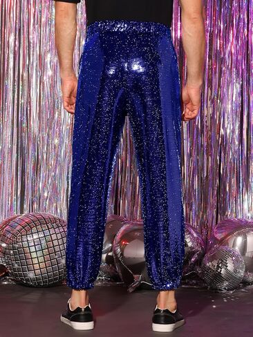 Lars Amadeus Sequins Drawstring Pants for Men's Elastic Waist Nightwear Club Shiny Jogger in Saudi Arabia