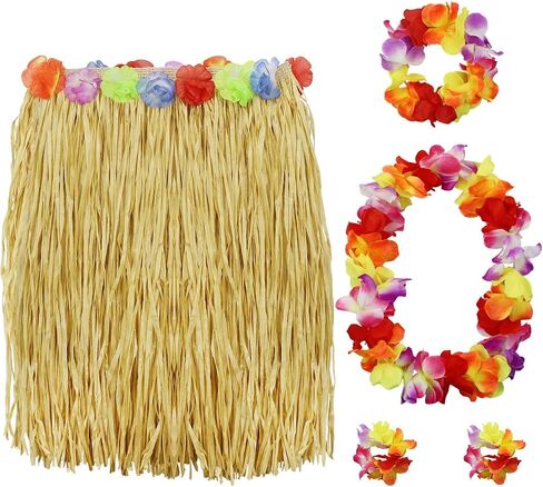 رافيا العشب هولا تنورة و hibiscus leis مجموعة أزياء هاواي للاختراق في هاواي حفلة الصيف شاطئ luau in Saudi Arabia