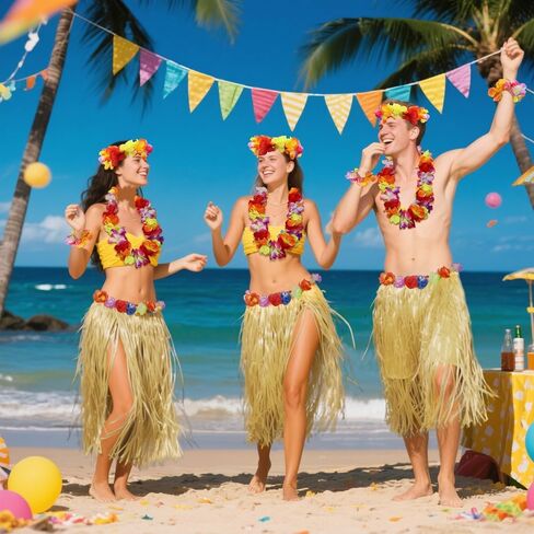 رافيا العشب هولا تنورة و hibiscus leis مجموعة أزياء هاواي للاختراق في هاواي حفلة الصيف شاطئ luau in Saudi Arabia