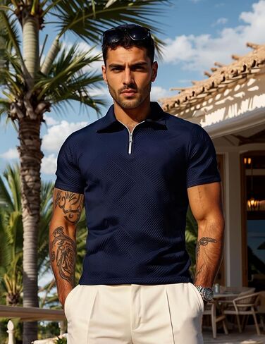 Uoua Men Zipper Polo قمصان قصيرة الأكمام من البلوزات in Saudi Arabia