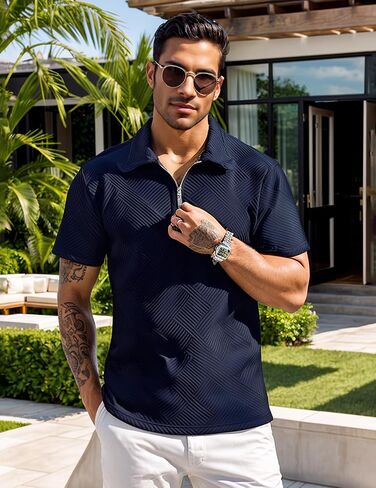 Uoua Men Zipper Polo قمصان قصيرة الأكمام من البلوزات in Saudi Arabia