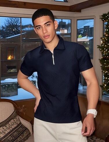 Uoua Men Zipper Polo قمصان قصيرة الأكمام من البلوزات in Saudi Arabia