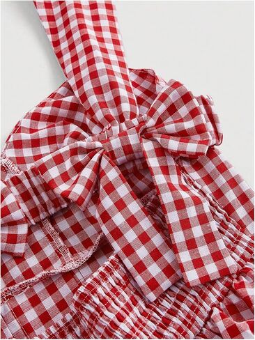 Floerns Women's Plaid Ruched Bust Sleeveless Vintage Bowknot Pleated Short Dresses in Kuwait