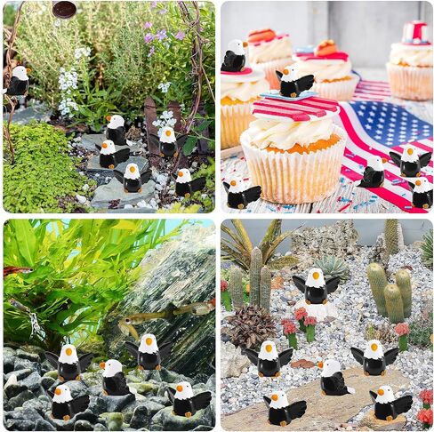 30 Pcs Mini Resin Bald Eagle Tiny Small Patriotic Bald Eagle Figurine Miniature Garden Decor,Bald Eagle Toy Figure for Independence Day Party Outdoor Lawn Garden in Saudi Arabia