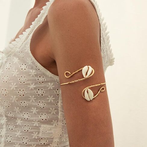 XAM Arm Cuff Upper Arm Bracelet for Women Adjustable Flower Sea Shell Leaf Feather Open Upper Arm Bangle Bracelet Boho Summer Holiday Jewelry in Saudi Arabia