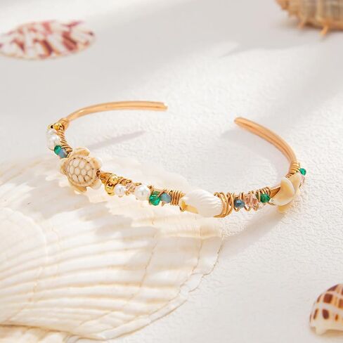 XAM Arm Cuff Upper Arm Bracelet for Women Adjustable Flower Sea Shell Leaf Feather Open Upper Arm Bangle Bracelet Boho Summer Holiday Jewelry in Saudi Arabia