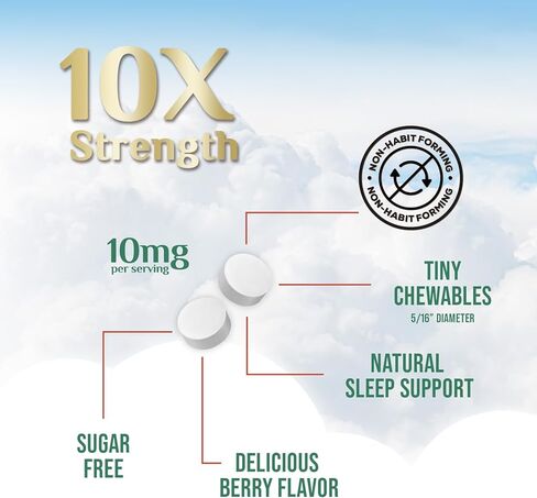 أقراص الميلاتونين 10 ملغ سريعة الذوبان، قوة إضافية - دعم النوم الخالي من السكر للبالغين - مكمل غذائي بنكهة الفراولة لدعم النوم الطبيعي - 120 قرص ميلاتونين، كمية تكفي 120 يومًا in Kuwait
