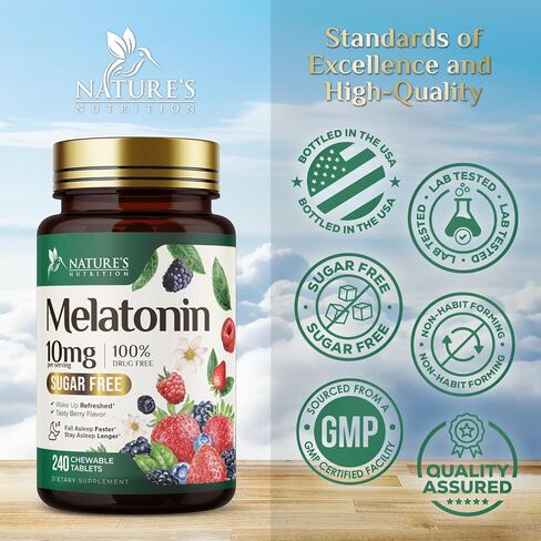 أقراص الميلاتونين 10 ملغ سريعة الذوبان، قوة إضافية - دعم النوم الخالي من السكر للبالغين - مكمل غذائي بنكهة الفراولة لدعم النوم الطبيعي - 120 قرص ميلاتونين، كمية تكفي 120 يومًا in Kuwait