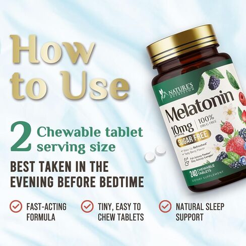 أقراص الميلاتونين 10 ملغ سريعة الذوبان، قوة إضافية - دعم النوم الخالي من السكر للبالغين - مكمل غذائي بنكهة الفراولة لدعم النوم الطبيعي - 120 قرص ميلاتونين، كمية تكفي 120 يومًا in Kuwait