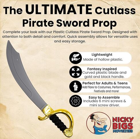 Nicky Bigs Novelties Fantasy Cosplay Plastic Arabian Curved Pirate Sword Cutlass Prop Weapon Costume in Kuwait