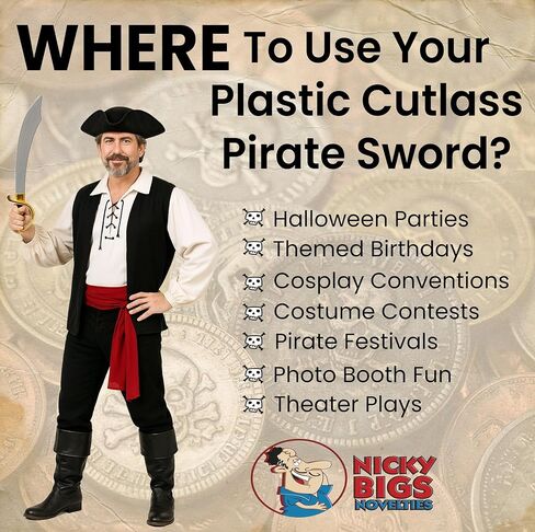 Nicky Bigs Novelties Fantasy Cosplay Plastic Arabian Curved Pirate Sword Cutlass Prop Weapon Costume in Kuwait