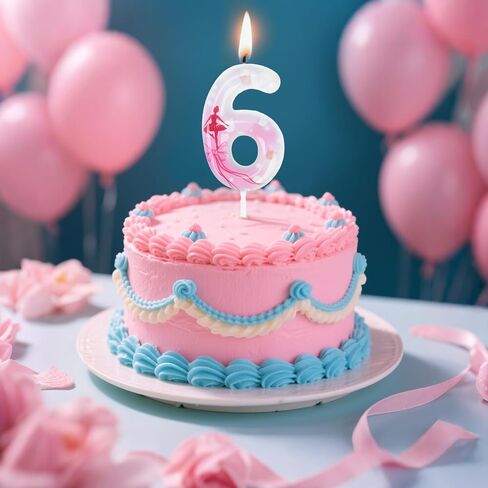 شموع عيد ميلاد الباليه ، راقصة الباليرينا ، زخارف حفلة عيد ميلاد ، شموع عيد ميلاد لكعكة توببر (الوردي ، رقم 6) in Kuwait