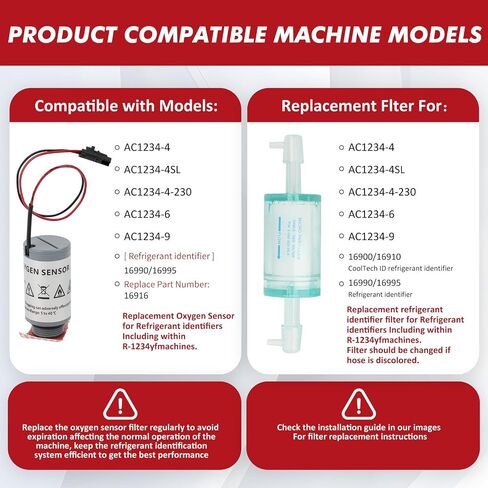 16916 Oxygen Sensor w/Black Terminals– Compatible Replacement for Robinair 16916 Replacement Sensor, 1-16-1013-00-2 O2 Sensor, Fits R1234yf AC Machines – Includes 16913 Refrigerant Identifier Filter in Saudi Arabia