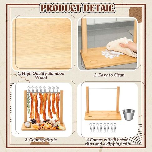16 Inch Bacon Display Rack Bacon Tray Wooden Bacon Hanger Bacon Serving Dishes Meat Display Holder for Wedding Home Party Housewarming Gifts in Kuwait