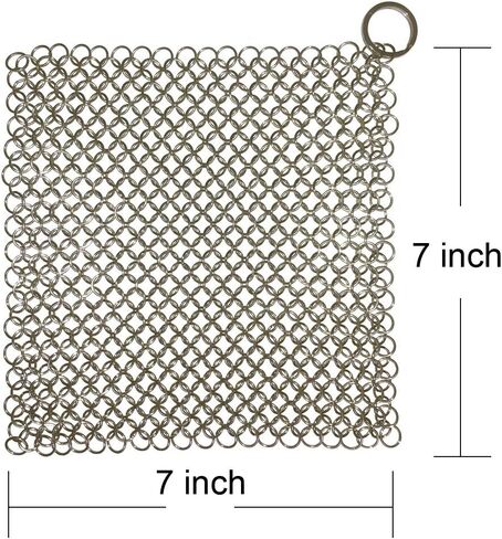 316 Premium Stainless Steel Cast Iron Cleaner, Chainmail Scrubber for Cast Iron Pan Pre-Seasoned Pan Dutch Ovens Waffle Iron Pans Scraper Cast Iron Grill Scraper Skillet Scraper HOVhomeDEVP (7 Inch) in Kuwait