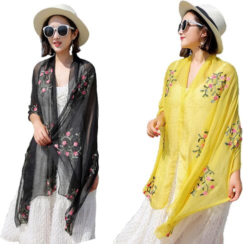 Tapp Collections Embroidery Chiffon Scarf Wrap Shawl Lightweight Scarf for Women Fashion Summer Fall Scarf in Kuwait