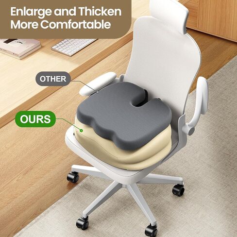 Benazcap Memory Foam Office Chair Cushion, Ergonomic Seat Cushion for Sciatica & Tailbone Pain Relief for Long Sitting for Gaming Chair and Car Seat- Black&Gray in Kuwait
