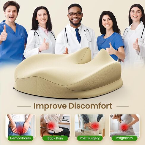 Benazcap Memory Foam Office Chair Cushion, Ergonomic Seat Cushion for Sciatica & Tailbone Pain Relief for Long Sitting for Gaming Chair and Car Seat- Black&Gray in Kuwait