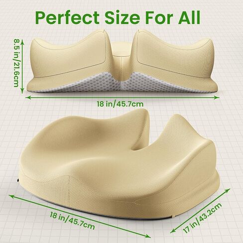 Benazcap Memory Foam Office Chair Cushion, Ergonomic Seat Cushion for Sciatica & Tailbone Pain Relief for Long Sitting for Gaming Chair and Car Seat- Black&Gray in Kuwait