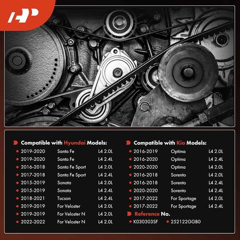 A-Premium Stretch Fit Serpentine Drive Belt Compatible with Hyundai, Kia Cars - Sonata 2015-2019, Optima 2016-2020, Sorento, Santa Fe, Santa Fe Sport, Tucson, Veloster, Sportage, Gas in Saudi Arabia