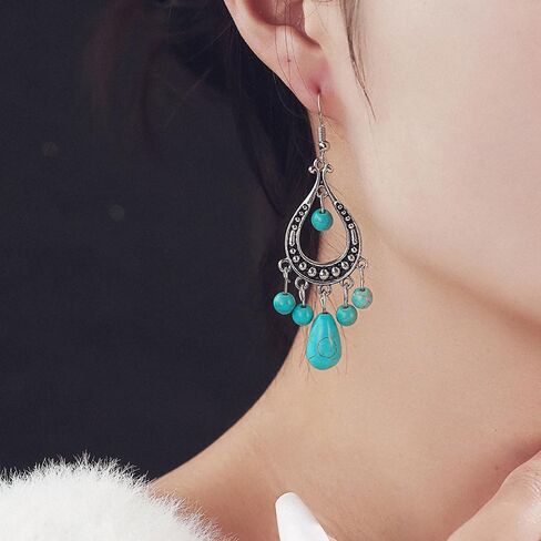 3pcs bohemian turquoise المجوهرات مجموعة للنساء المجوهرات الغربية boho الفيروز قلادة قلادة قلادة قلادة عتيقة دانغنن in Saudi Arabia