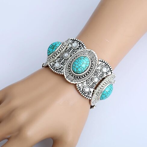 3pcs bohemian turquoise المجوهرات مجموعة للنساء المجوهرات الغربية boho الفيروز قلادة قلادة قلادة قلادة عتيقة دانغنن in Saudi Arabia