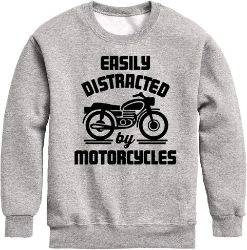 Instant Message - Easily Distracted by Motorcycles - Toddler & Youth Crewneck Fleece Sweatshirt in Kuwait