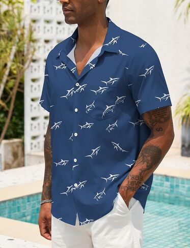 Men Button Up Short Sleeve Hawaiian Shirt Summer Tropical Beach Shirts for Vacation Fishing in Kuwait