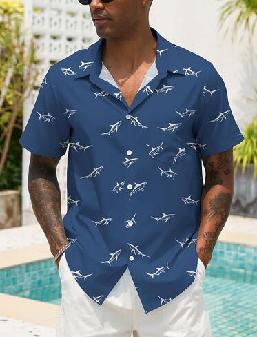 Men Button Up Short Sleeve Hawaiian Shirt Summer Tropical Beach Shirts for Vacation Fishing in Kuwait