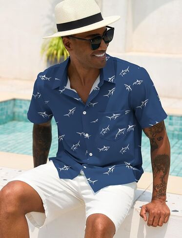 Men Button Up Short Sleeve Hawaiian Shirt Summer Tropical Beach Shirts for Vacation Fishing in Kuwait