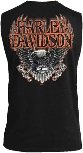 Harley-Davidson Men's Eagle Piston Piston Crew Crew-Sliveless Cotton Muscle Tee ، Black in Saudi Arabia