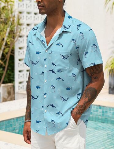 Men Button Up Short Sleeve Hawaiian Shirt Summer Tropical Beach Shirts for Vacation Fishing in Kuwait
