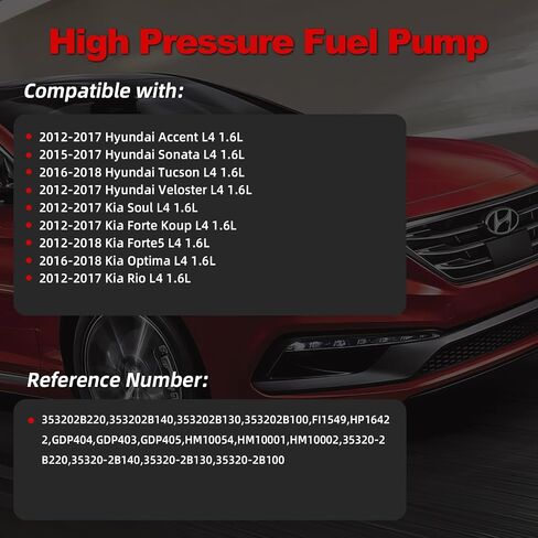 مضخة الوقود عالية الضغط متوافقة مع 2012-2018 Hyundai Accent Sonata Tucson Veloster Kia Soul Forte Forte5 Optima Rio L4 1.6L استبدال 353202B220 353202B140 353202B130 Vanbol1002 in Kuwait