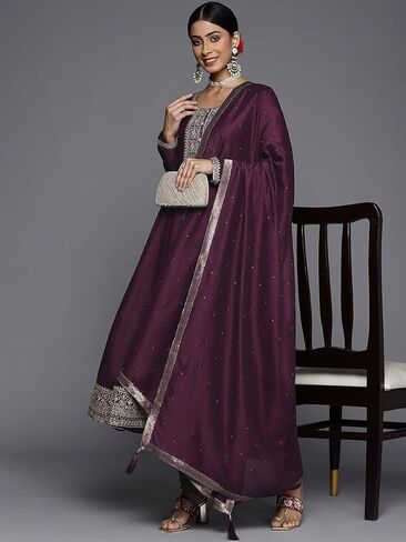 Womens Kurta Set Indian Style Embroidered Party Wear Anarkali Kurta Churidar Dupatta Set in Saudi Arabia