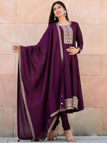Womens Kurta Set Indian Style Embroidered Party Wear Anarkali Kurta Churidar Dupatta Set in Saudi Arabia