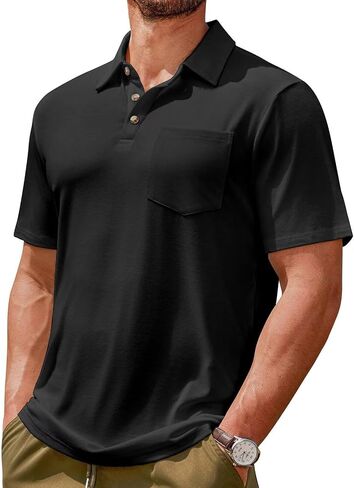 Lexiart Men's Casual Polo Shirt Short Sleeve Classic Golf Shirt Basic Collared Pocket Tops in Saudi Arabia