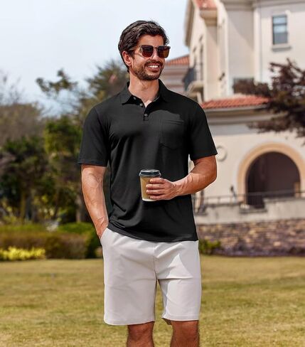 Lexiart Men's Casual Polo Shirt Short Sleeve Classic Golf Shirt Basic Collared Pocket Tops in Saudi Arabia