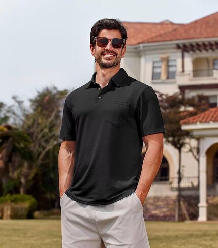 Lexiart Men's Casual Polo Shirt Short Sleeve Classic Golf Shirt Basic Collared Pocket Tops in Saudi Arabia