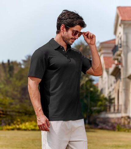 Lexiart Men's Casual Polo Shirt Short Sleeve Classic Golf Shirt Basic Collared Pocket Tops in Saudi Arabia