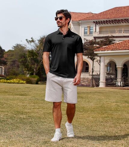 Lexiart Men's Casual Polo Shirt Short Sleeve Classic Golf Shirt Basic Collared Pocket Tops in Saudi Arabia