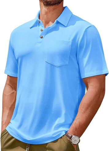 Lexiart Men's Casual Polo Shirt Short Sleeve Classic Golf Shirt Basic Collared Pocket Tops in Saudi Arabia