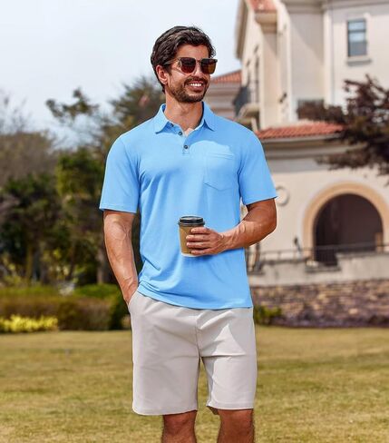 Lexiart Men's Casual Polo Shirt Short Sleeve Classic Golf Shirt Basic Collared Pocket Tops in Saudi Arabia