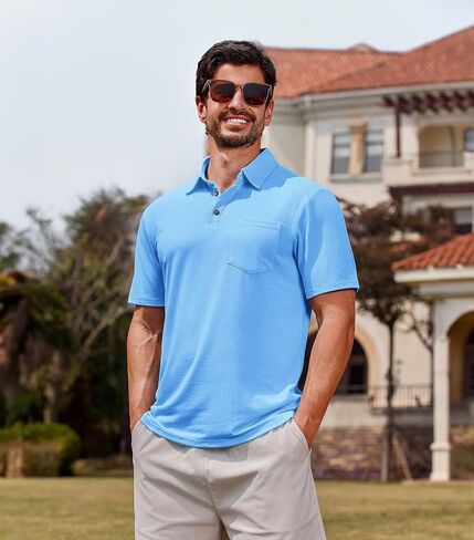 Lexiart Men's Casual Polo Shirt Short Sleeve Classic Golf Shirt Basic Collared Pocket Tops in Saudi Arabia