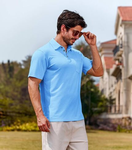 Lexiart Men's Casual Polo Shirt Short Sleeve Classic Golf Shirt Basic Collared Pocket Tops in Saudi Arabia