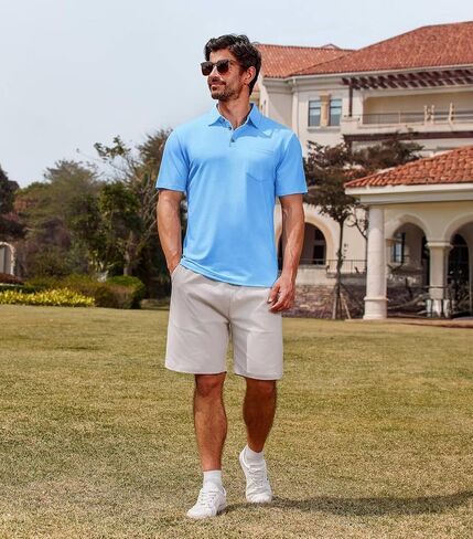 Lexiart Men's Casual Polo Shirt Short Sleeve Classic Golf Shirt Basic Collared Pocket Tops in Saudi Arabia