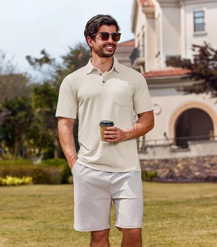 Lexiart Men's Casual Polo Shirt Short Sleeve Classic Golf Shirt Basic Collared Pocket Tops in Saudi Arabia